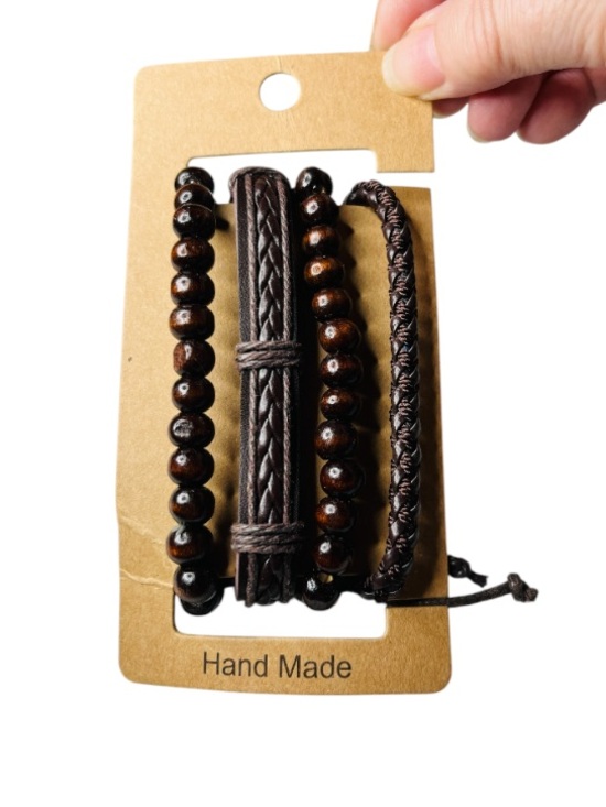 None Other - NWT Fashion Jewelry Men's Brown Beaded Bracelet Set